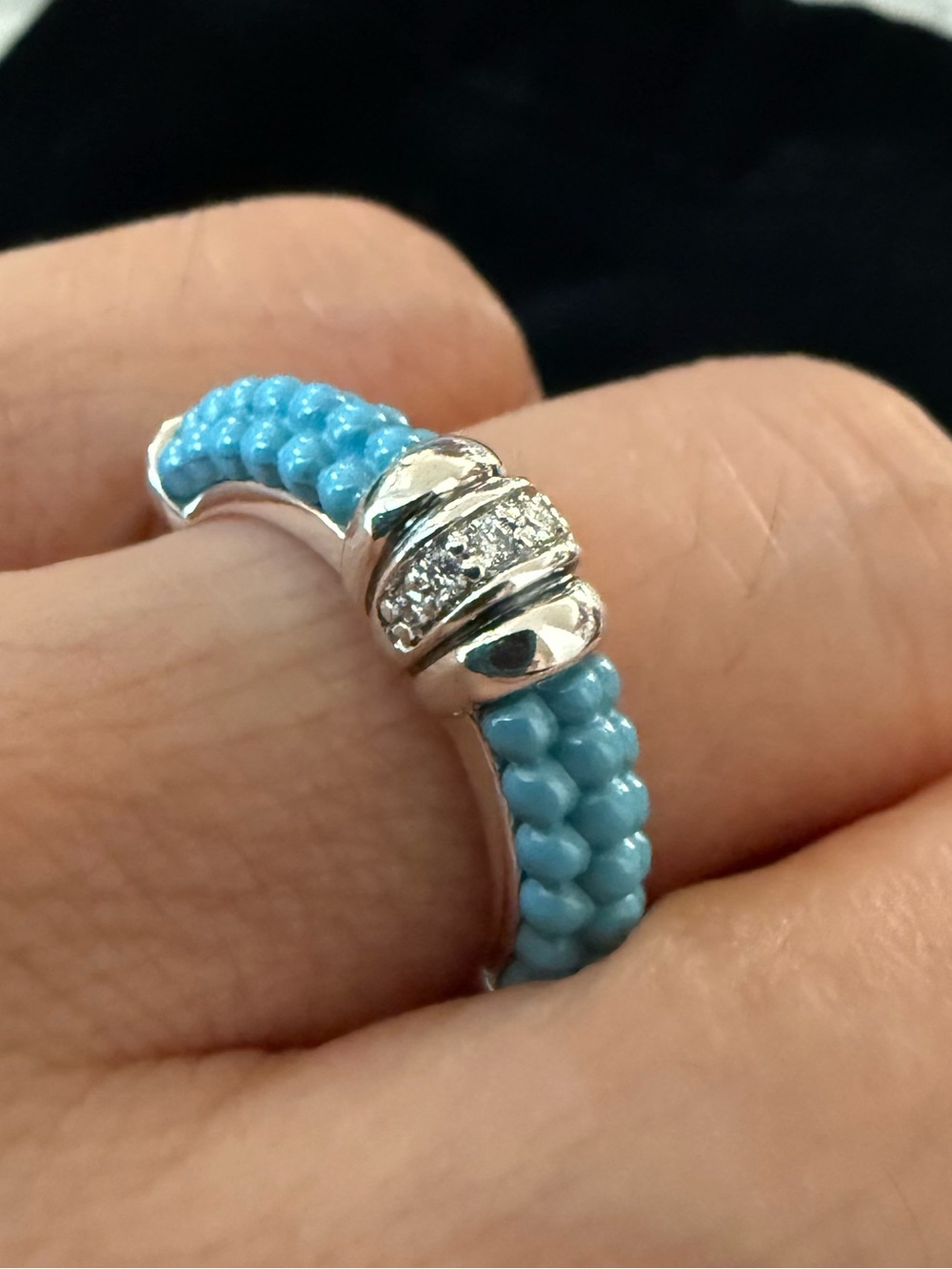 Blue Ceramic Diamond Stacking Ring from Lagos - Picture 2 of 11